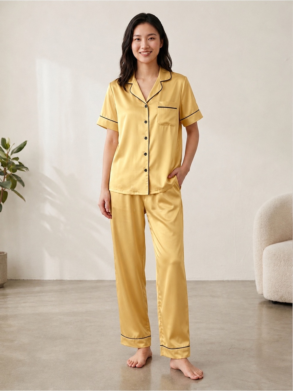 Latin Short-Sleeve Pajama Set in Gold